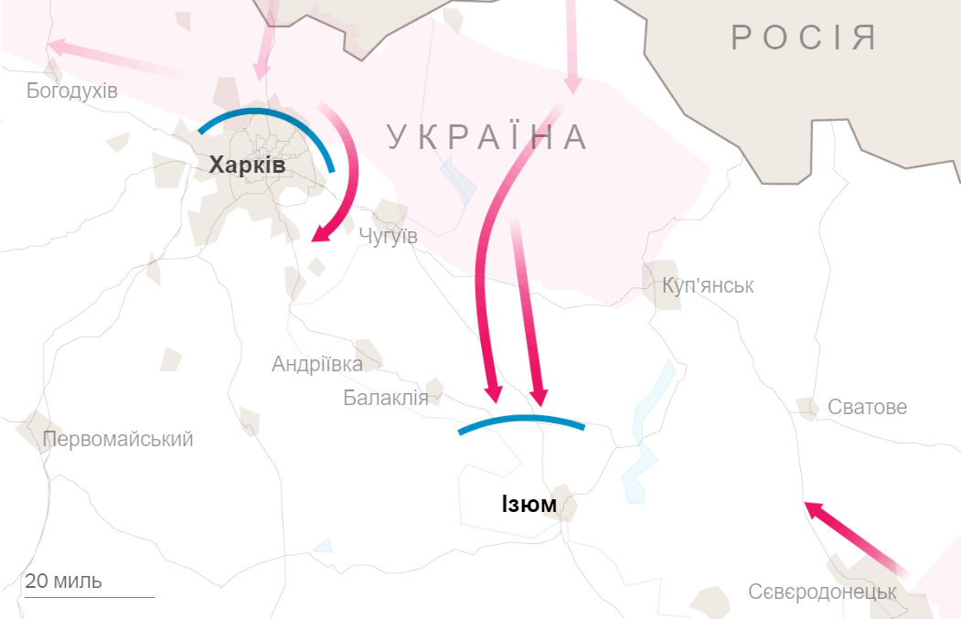 Примітка: окуповані території вказано станом на 16:00 за східним часом 10 березня